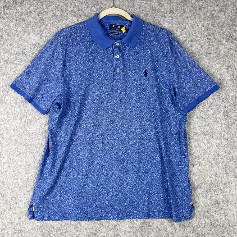 Polo Ralph Lauren Polo Shirt Mens Large Blue Floral Soft Cotton Pony Preppy AOP